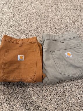 Carhartt Duck Canvas Pants in Rust Brown and Sage Green